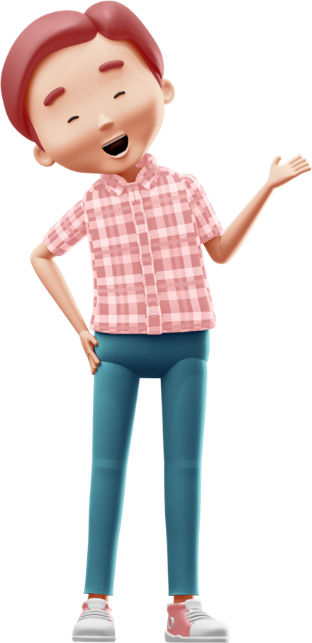 Cody, the app's mascot: a smiling child in a pink checked shirt, waving